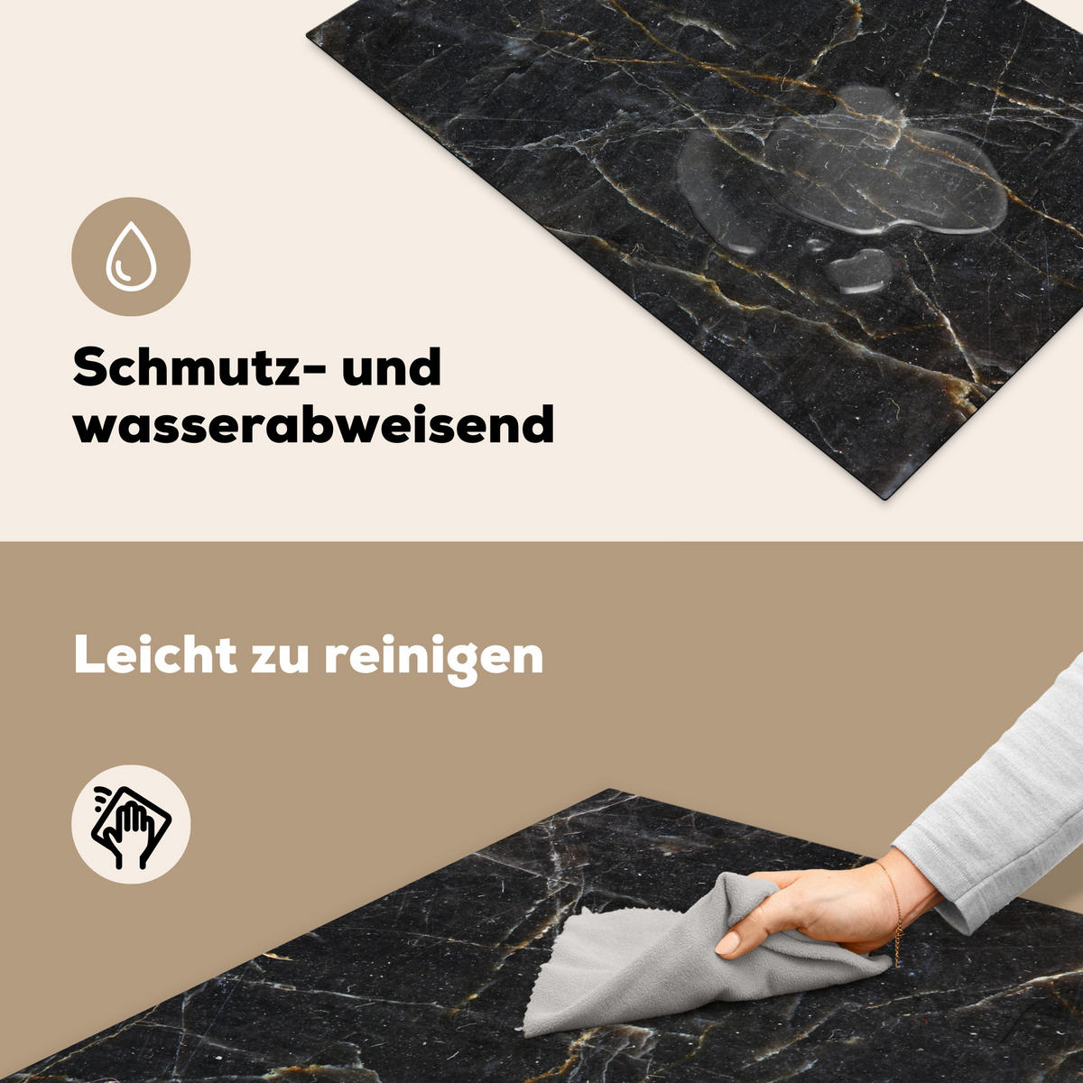 HERDABDECKPLATTE Marmor - Schwarz - Gold - Grau - Marmorstruktur 80x52 cm - Goldfarben, Kunststoff (80.2/0.2/52.2cm) - MuchoWow