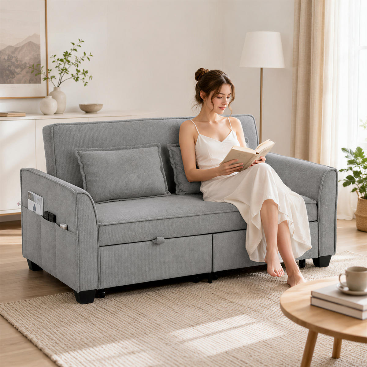 BÄDDSOFFA i polyester, grå - Grå, Textil/Plast (89/85/167cm) - HOMCOM
