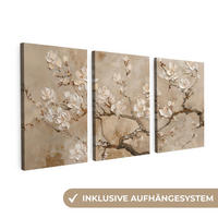 LEINWANDBILD 3er Set Beige - Blüte - Modern 240x120 cm - Greige, Textil (240/120cm) - MuchoWow
