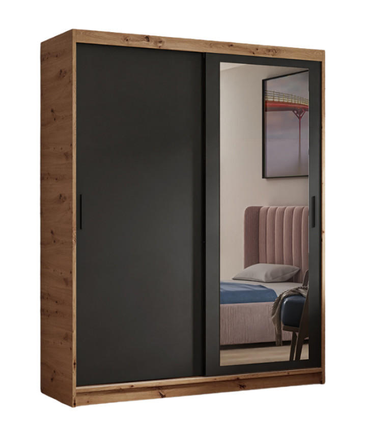 SCHWEBETÜRENSCHRANK Henry 120 cm mit Spiegel 2-türig, artisan, schwarz - Schwarz/Eiche Artisan, Kunststoff (120/205/60cm) - Margaret Hadas24