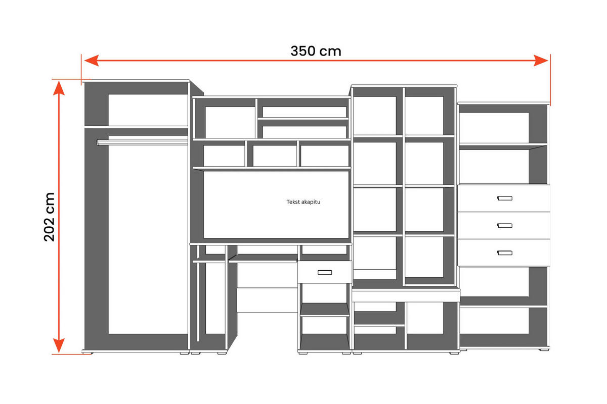 KINDERZIMMER-SET NICO Wohnwand 350/202 cm in Esche / Eiche Canterbury - Eichefarben/Eschefarben, Holzwerkstoff (350/202/52cm) - Deine Möbel 24