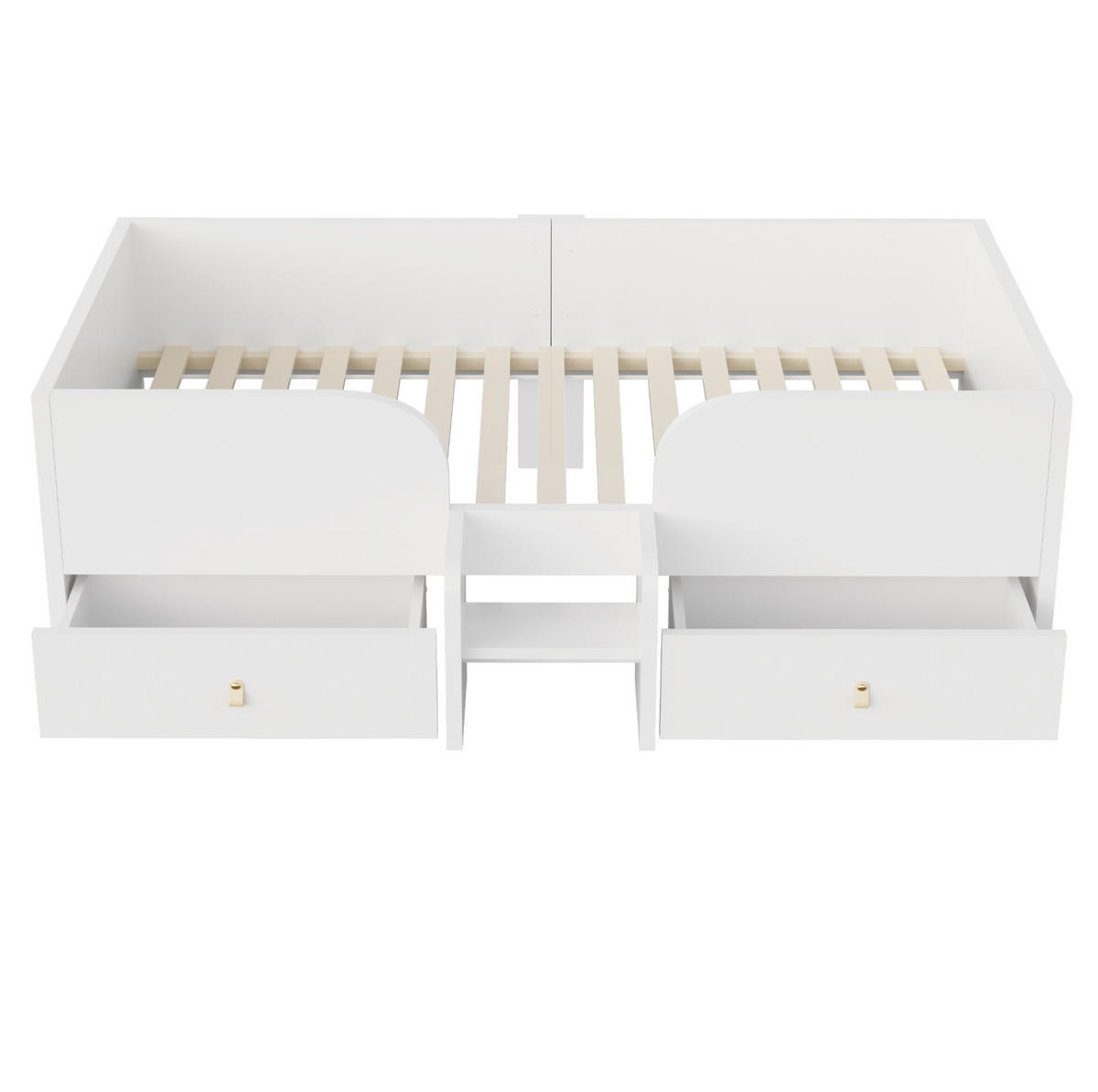 KINDERBETT aus Sperrholz und MDF 90x200 cm Weiß mit Schubladen und Sicherheitsleiter - Weiß, Holzwerkstoff (90/200cm) - Modfu