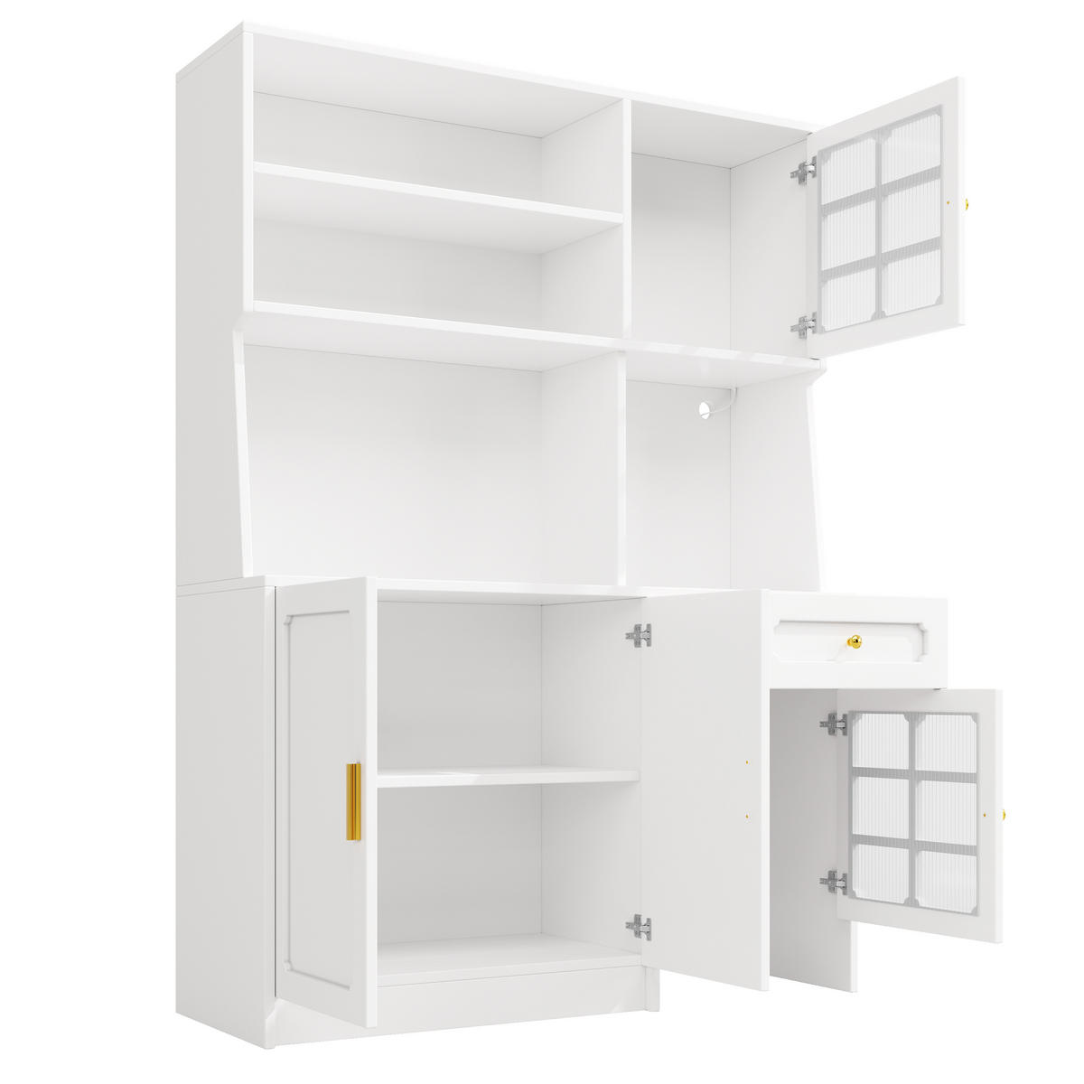 GESCHIRRSCHRANK aus MDF 130x45x180cm in Weiß mit LED-Beleuchtung - Weiß, Holzwerkstoff (130/180/45cm) - Modfu