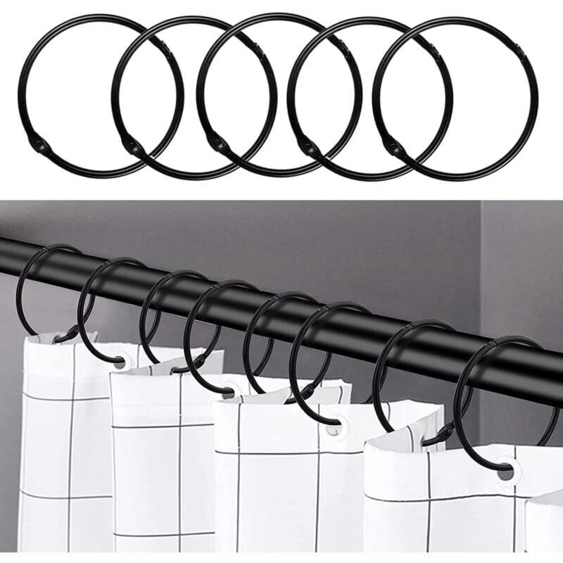 DUSCHVORHANGRINGE Schwarz rostfrei dekorativ mit Haken für Stange - Schwarz, Metall (5.8/6.4cm) - MCBOSON