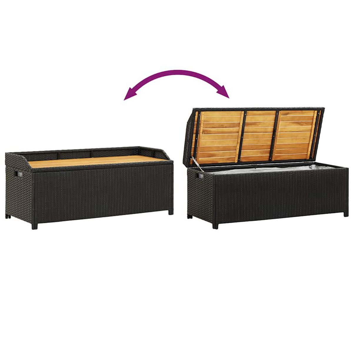 SITZBANK Mit Stauraum 120 Cm Poly Rattan Schwarz - Schwarz, Kunststoff (50/50/120cm) - vidaXL