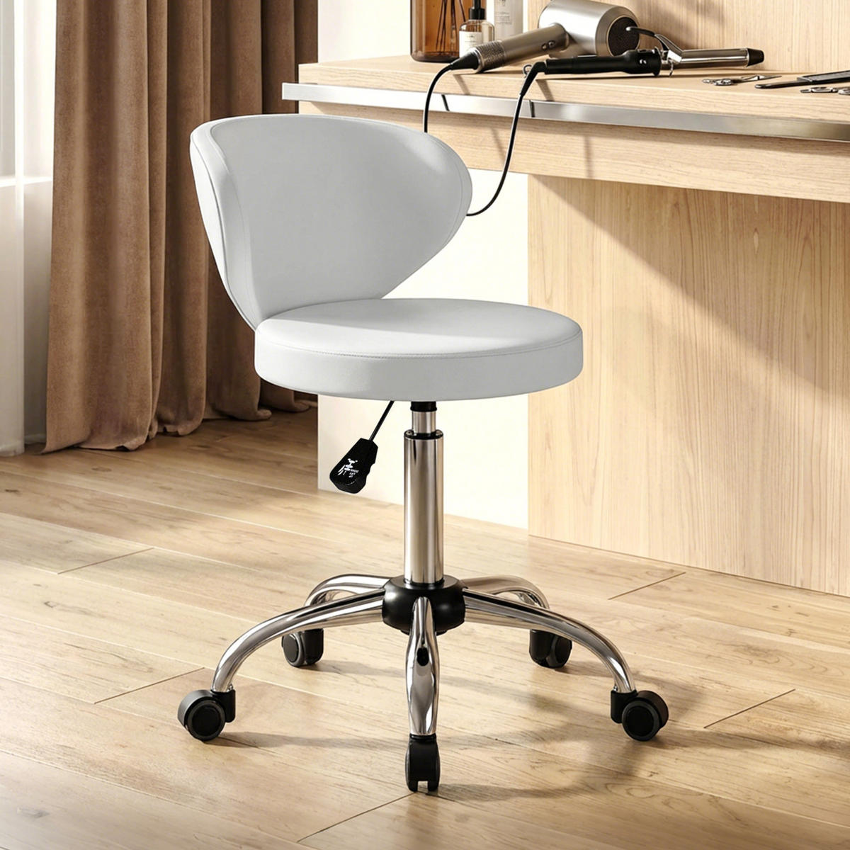 BÜROHOCKER DE-18038 höhenverstellbar 73-88 cm, gepolstert Weiß - Weiß, Metall (45/88/54cm) - ComfortXL