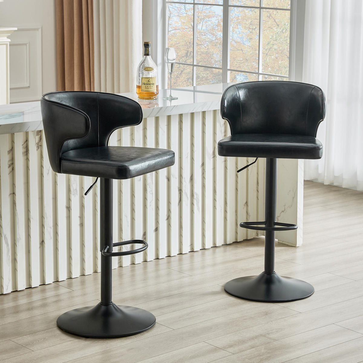 BARHOCKER 2er-Set mit Lehne, höhenverstellbar, drehbar, Black - Schwarz, Metall (45/110/49.71cm) - Meubliv