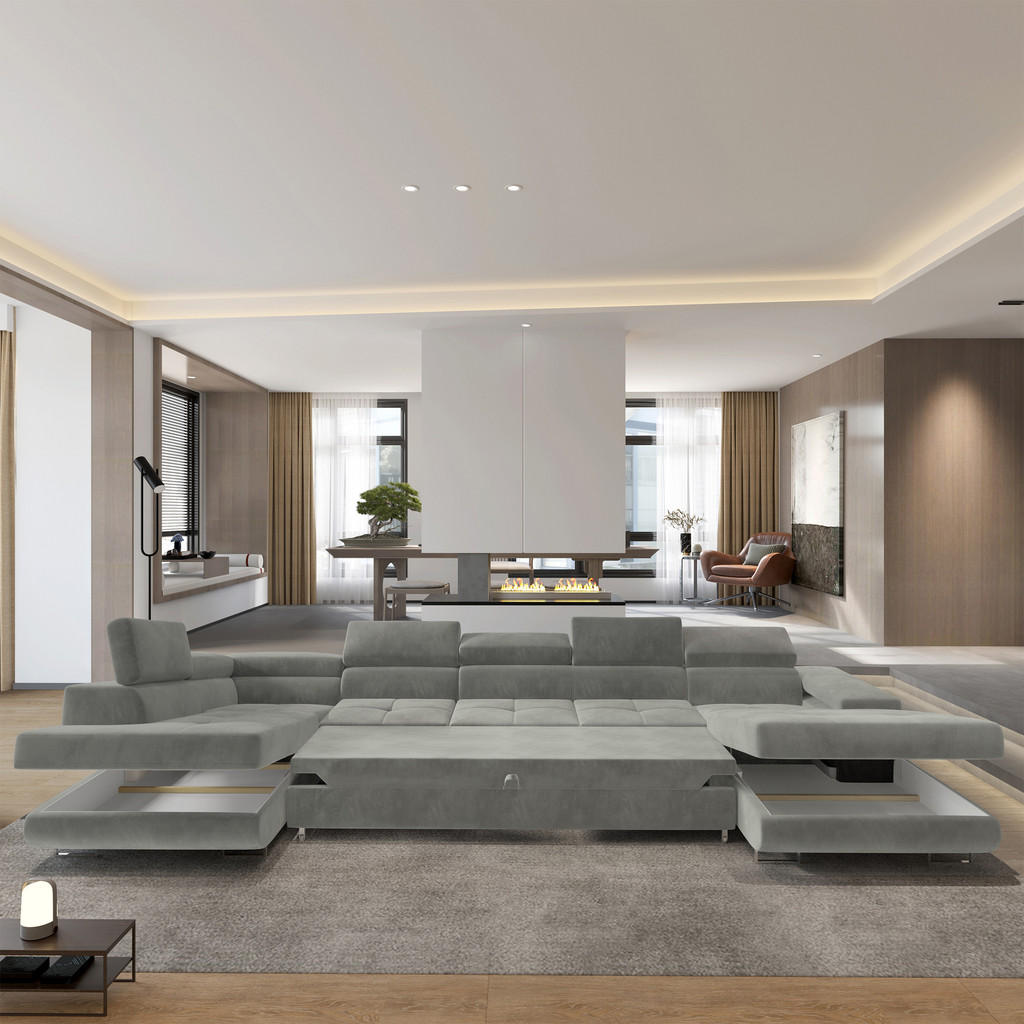 Thumbnail - Masseno Wohnlandschaft, Creme, Holz, 6-Sitzer, U-Form, 418x90x202 cm, Wohnzimmer, Sofas & Couches, Wohnlandschaften, Woh...