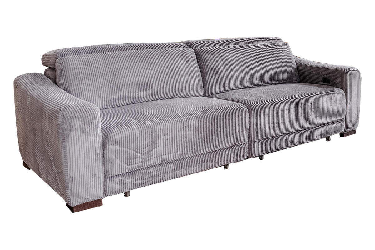 SOFA KIANA Anthrazit Cord Relaxfunktion - Anthrazit/Schwarz, Kunststoff/Textil (227/80/110cm) - KAWOLA