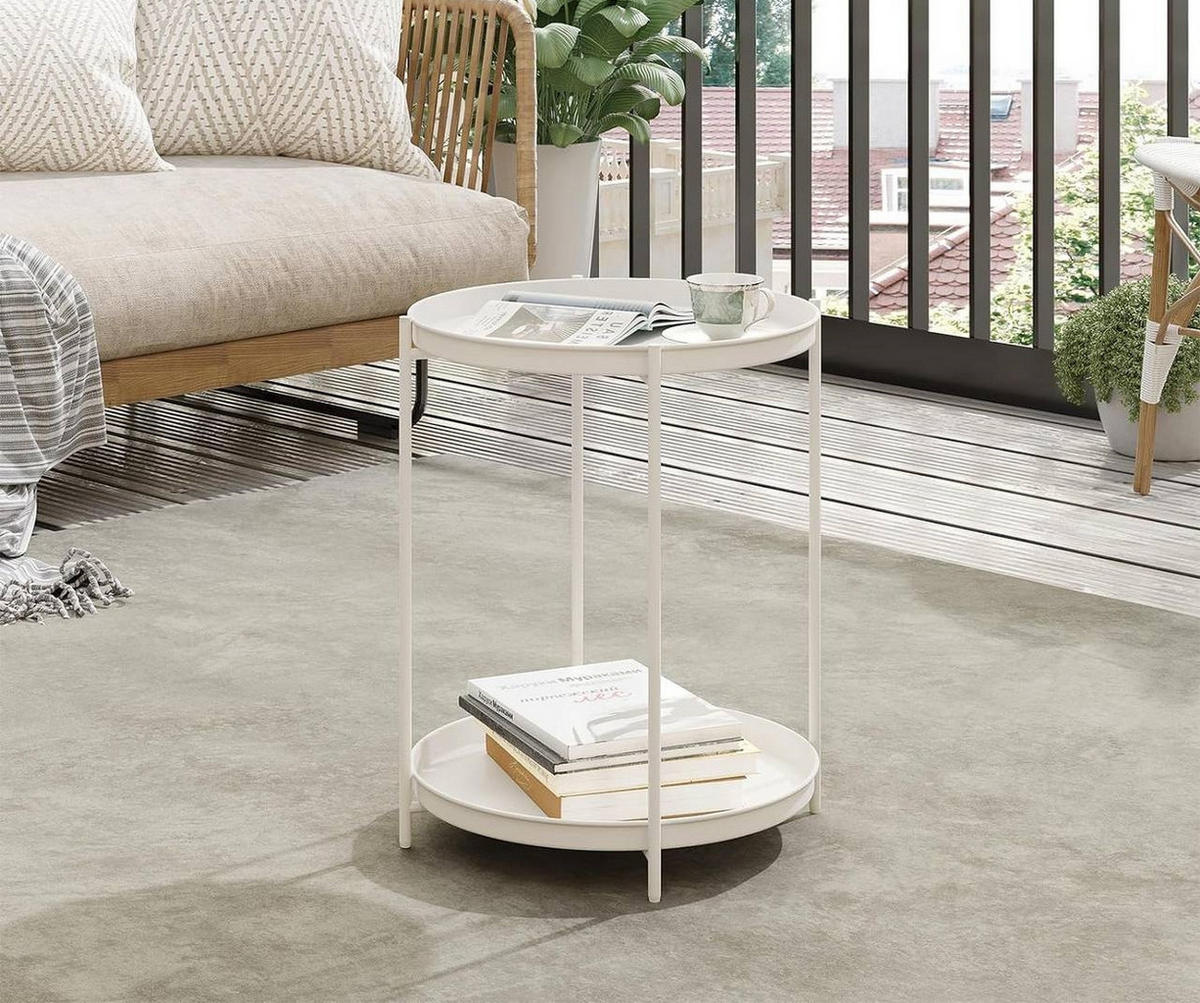 COUCHTISCH rund, mit Stauraum, Metall, Creme - Creme, Metall (44/44/53cm) - Woltu