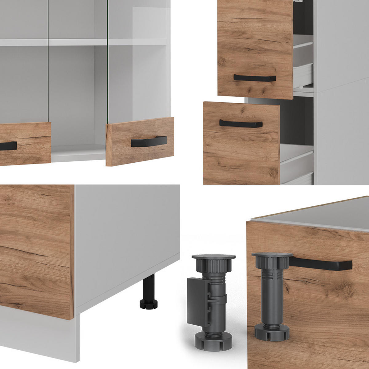 KÜCHENZEILE R-Line Goldkraft Eiche/Weiß 350 cm AP Anthrazit - Honigeiche/Eiche Wotan, Holzwerkstoff (350/81.6/60cm) - Vicco