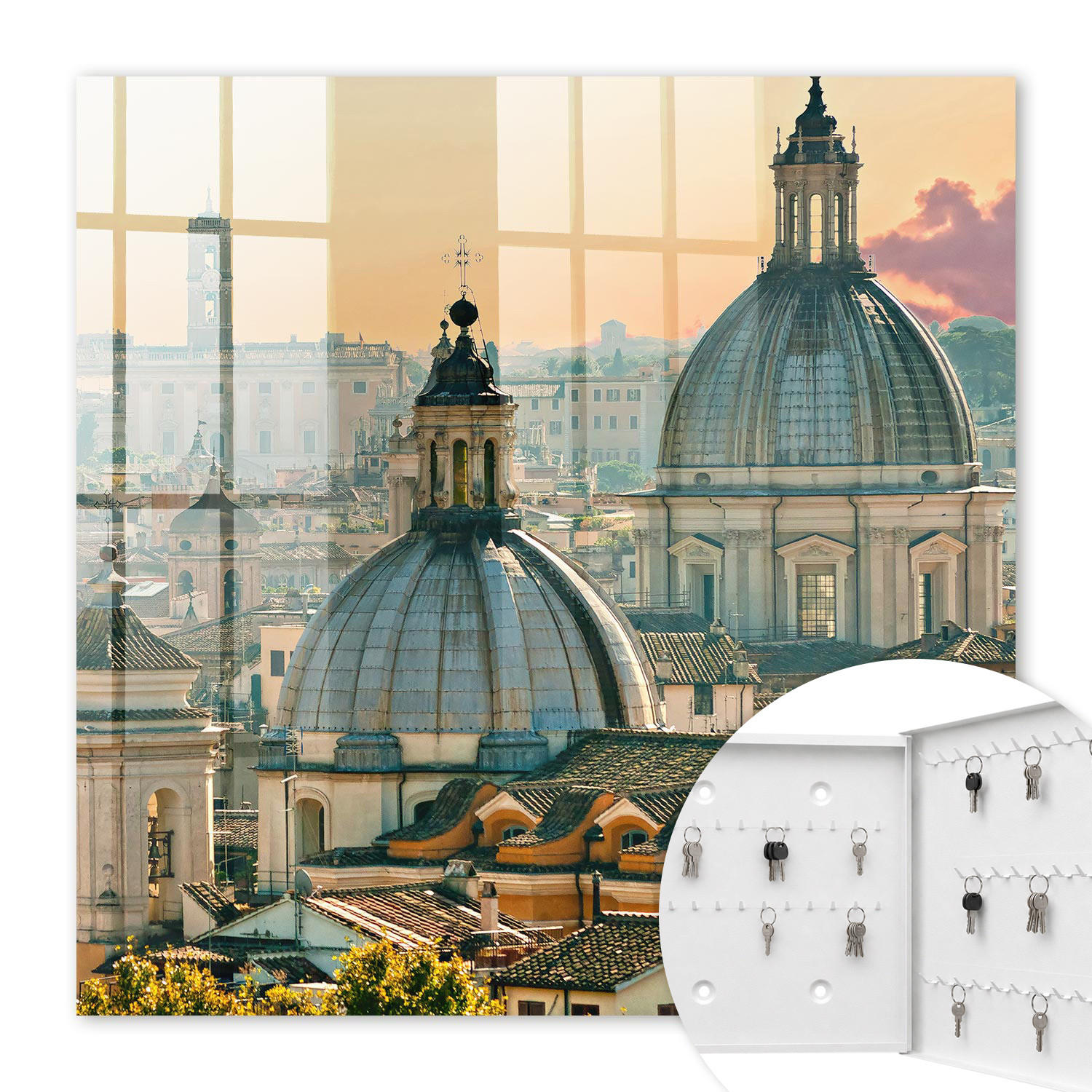 SCHLÜSSELBOX Weiß 30x30 cm – Türöffnung nach rechts - Stadtpanorama - Beige, Metall (30/30/5cm) - TULUP