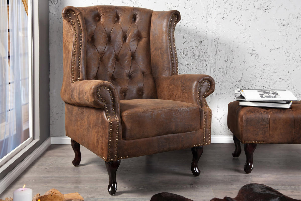 SESSEL CHESTERFIELD Microfaser Braun 105 cm - Braun, Holz/Textil (85/105/75cm) - riess-ambiente