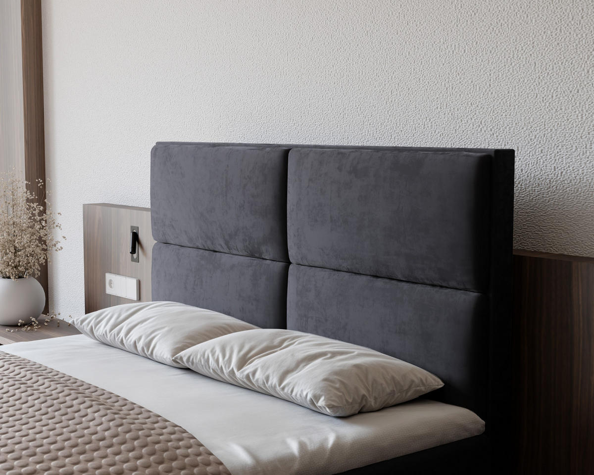 BOXBETT ORFEO 160/200 cm mit Matratze und Topper, Dunkelgrau - Anthrazit, Holzwerkstoff/Textil (160/200cm) - Idohome