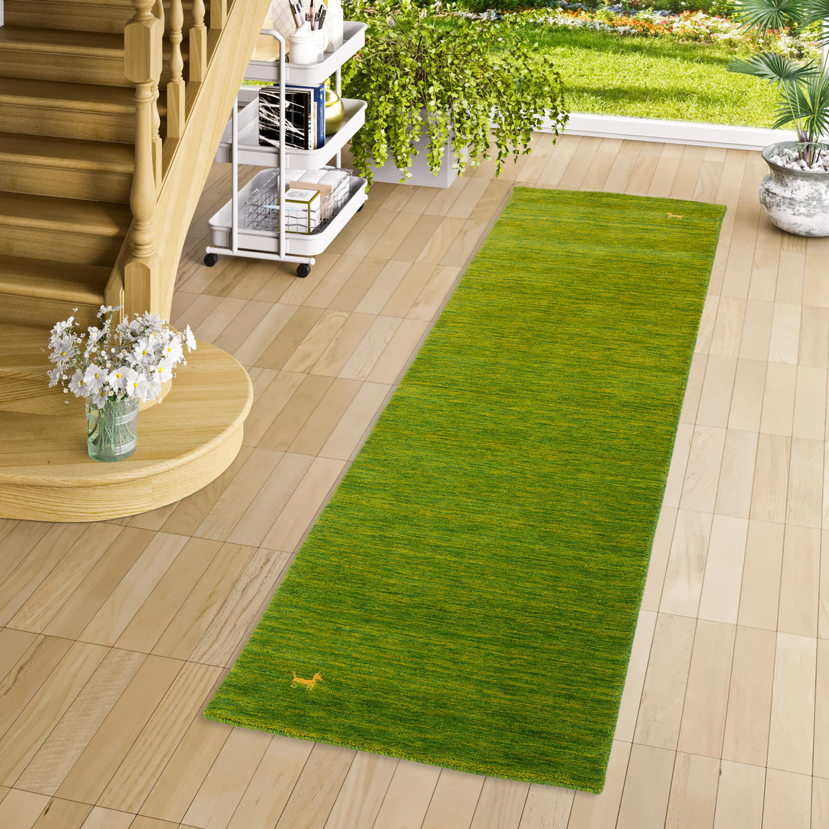 NATUR TEPPICH LÄUFER INDO NEPAL GABBEH SHIVA - Grün, Textil (90/160cm) - Pergamon