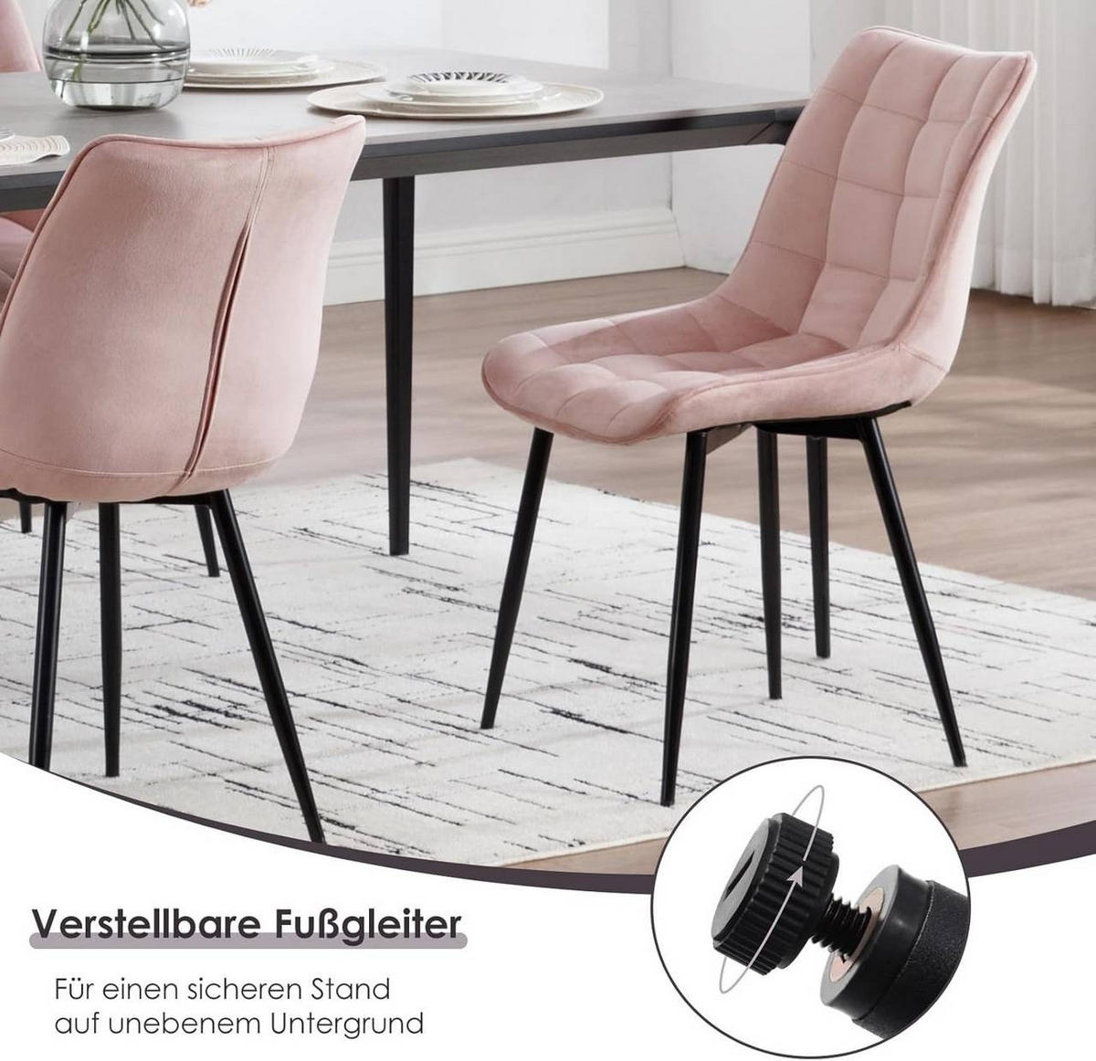 ESSZIMMERSTUHL 2er Set, Samt, Metallbeine, Rosa - Schwarz/Rosa, Textil/Metall (46/85.5/40.5cm) - Woltu