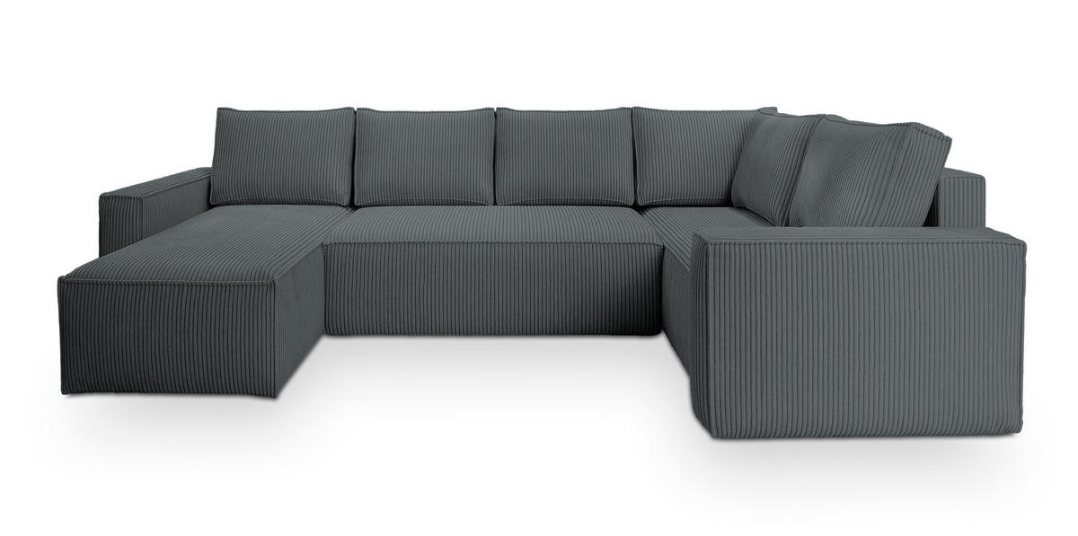 WOHNLANDSCHAFT NORENA R-S Grau Kordstoff mit Schlaffunktion - Grau, Holz (295/85/157.5cm) - MASSENO