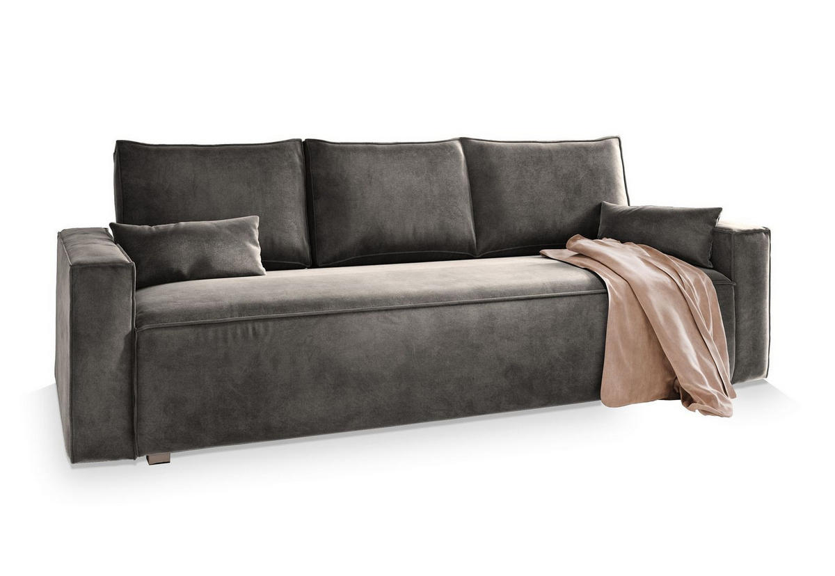 BETTSOFA ALATRI Grau Velours-Stoff mit Schlaffunktion - Grau, Textil (230/85/87cm) - MASSENO
