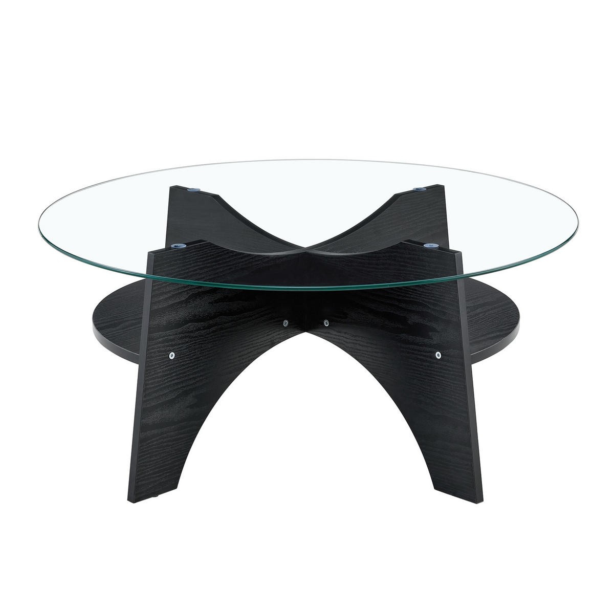 BEISTELLTISCH Ø 80/36 cm aus Sicherheitsglas mit fächerförmigem MDF-Gestell, Schwarz/Transparent - Schwarz, Holzwerkstoff (80/80/36cm) - Redom