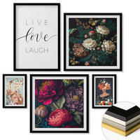 WANDBILDER 5er-Set - 50x50 cm & 20x30 cm & 40x60 cm Schwarzer Rahmen - Blumenporträts, Sträuße, Blätter - Schwarz, Kunststoff (40/60cm) - ArtPrintCave