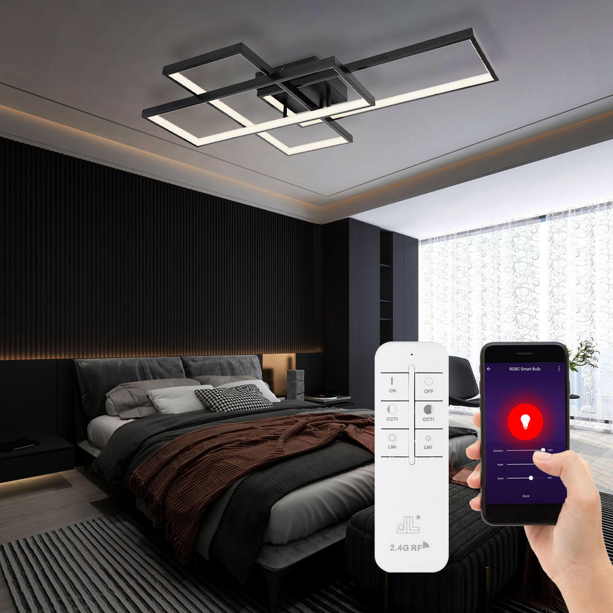 LED DECKENLEUCHTE Schwarz Opal - Schwarz, Metall (75/50/10cm)