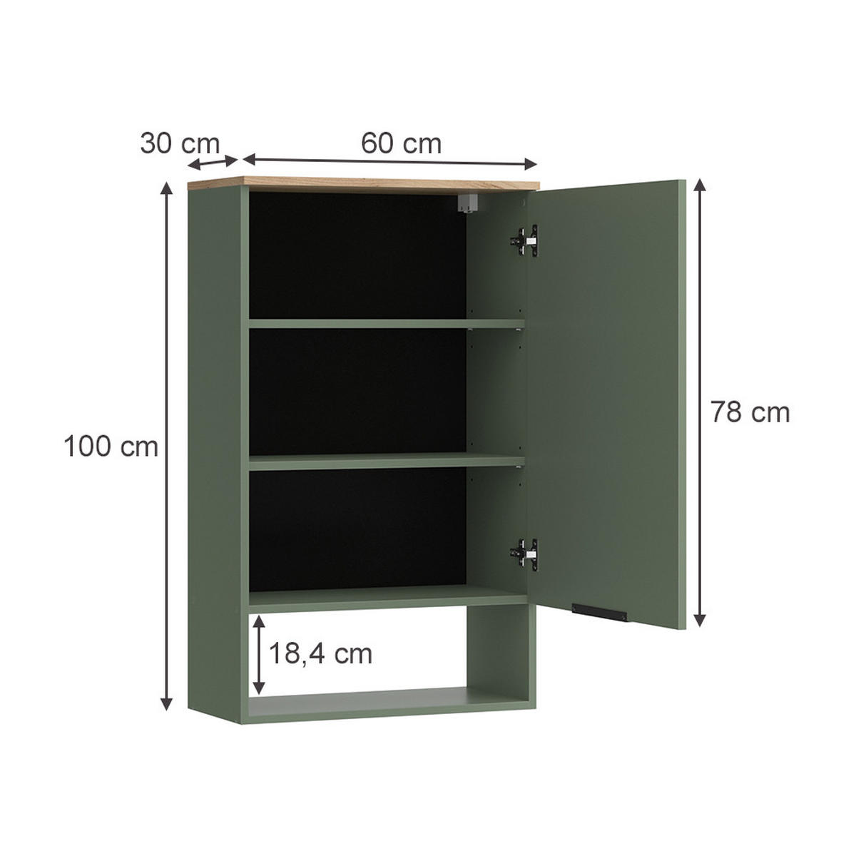 STĚNOVÁ POLICE Wido Zelená - Sonoma dub/zelená barva, kompozitní dřevo (60/100/30cm) - Vicco