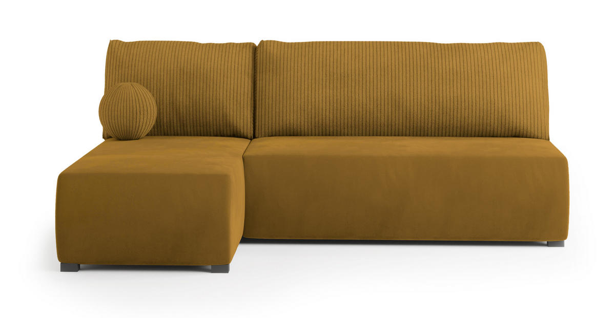 ECKSOFA PARVELO Gelb Plüsch-Stoff mit Schlaffunktion - Gelb, Holz (200/143cm) - MASSENO