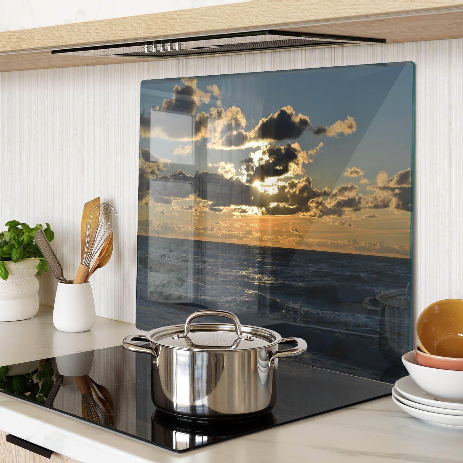 GLASPLATTE 60x52 cm Sonnenuntergang über dem Meer - Gelb, Glas (60/0.4/52cm) - TULUP