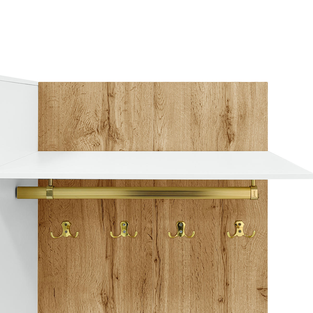 GARDEROBEN-SET in Naturfarben Kleiderschrank-Set mit Schuhschrank, Sitzbank und LED-Beleuchtung , B110/T38/H190cm - Naturfarben/Weiß, Glas/Holzwerkstoff (110/190/38cm) - STILVORA