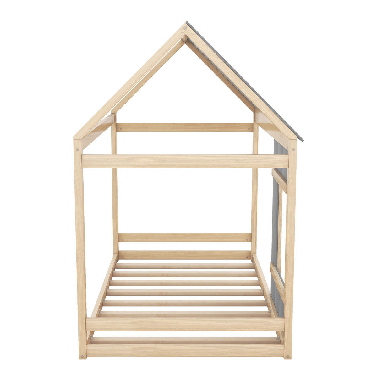 KINDERBETT 90/200 cm in Hausform mit Dach und Fenster aus Kiefern Holzwerkstoff und MDF, Natur/Grau - Grau, Holzwerkstoff (90/200cm) - Redom