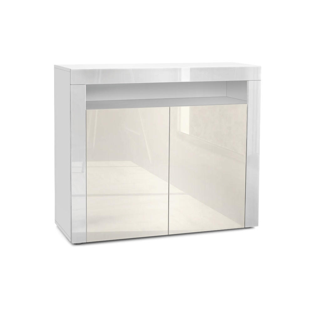 KOMMODE Valencia Creme Hochglanz / Weiß Hochglanz - Creme, Holzwerkstoff (108/92/40cm) - Vladon