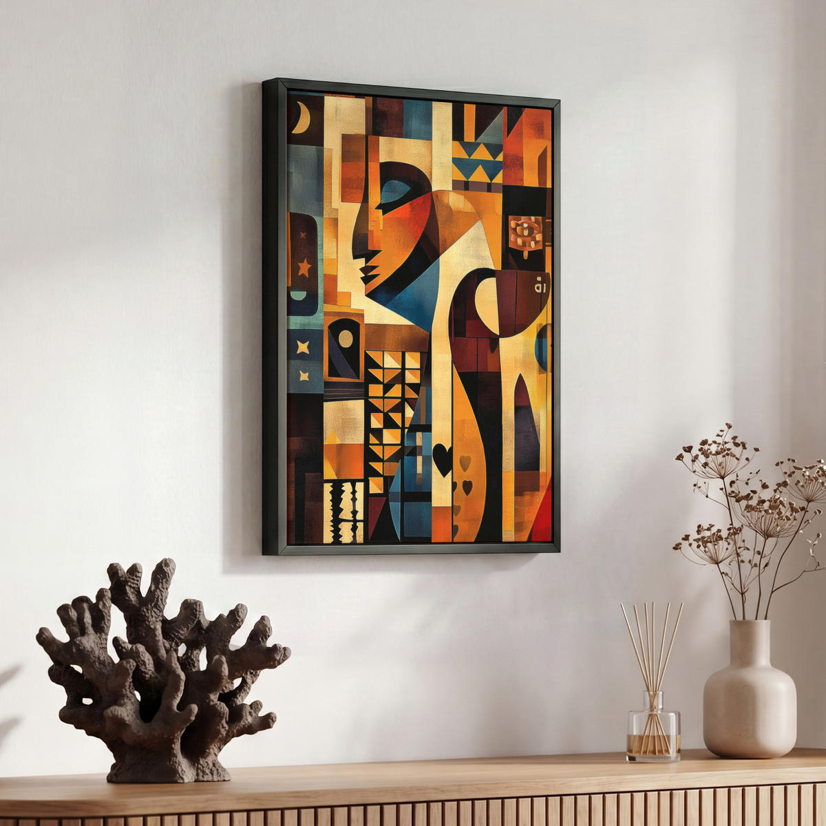 LEINWAND Bilder mit Rahmen - Figuren - Abstrakt - Symbole - 30x40 - Terracotta, Textil (30/40cm) - MuchoWow