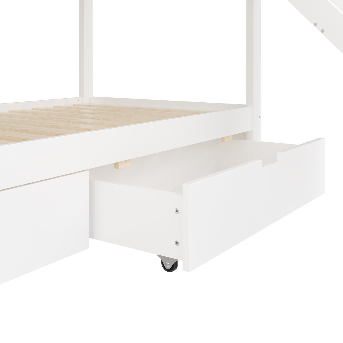 ETAGENBETT Haus 90x200 Weiß+Natural mit Rutsche und 2 Schubladen - Naturfarben, Holz (90/200cm) - ComfortXL