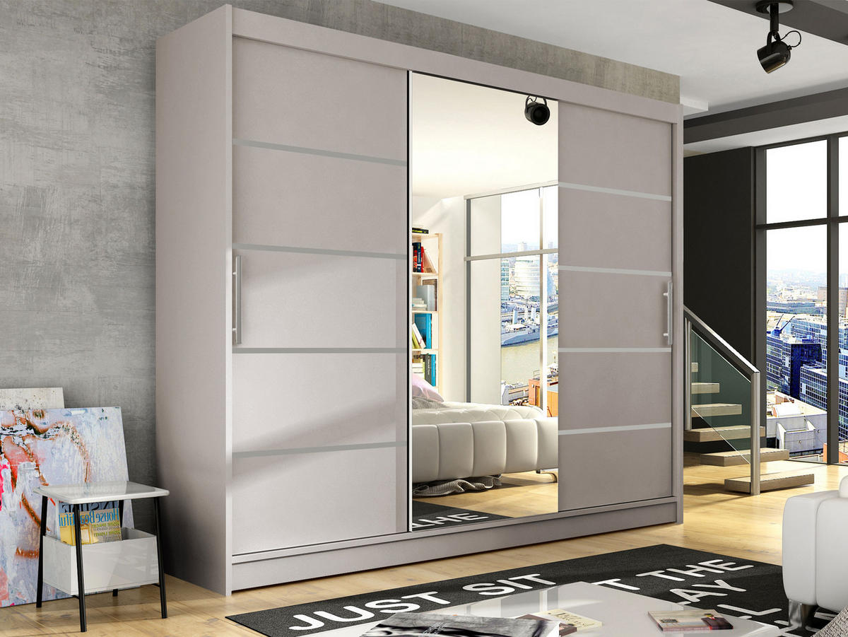 KLEIDERSCHRANK Aston VI - Kaschmir/Silberfarben, Holzwerkstoff/Kunststoff (250/215/58cm) - MIRJAN24
