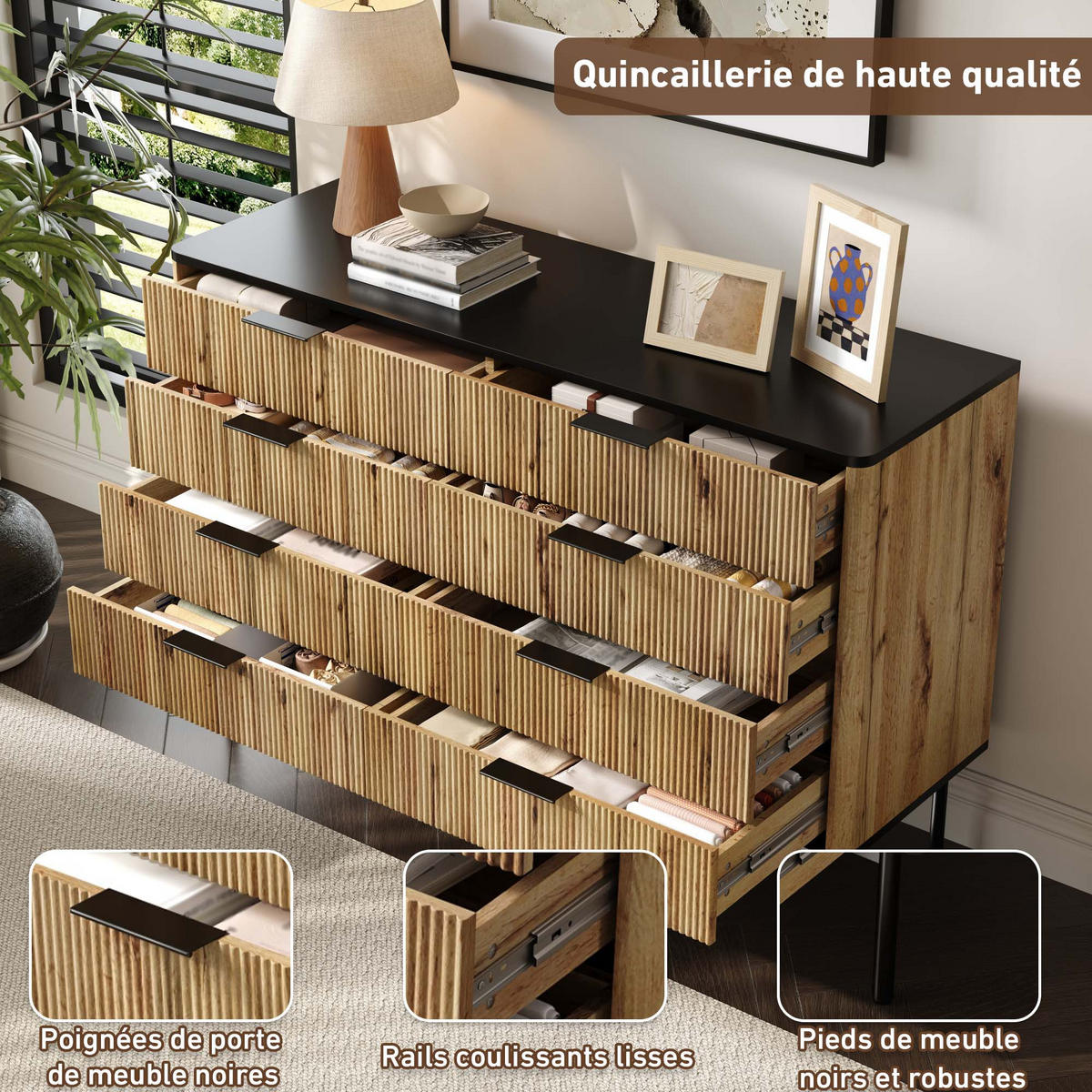 SIDEBOARD Natur Schwarz 120/39,5/80 cm - Schwarz, Holzwerkstoff (120/80/39.5cm) - PANGIVO