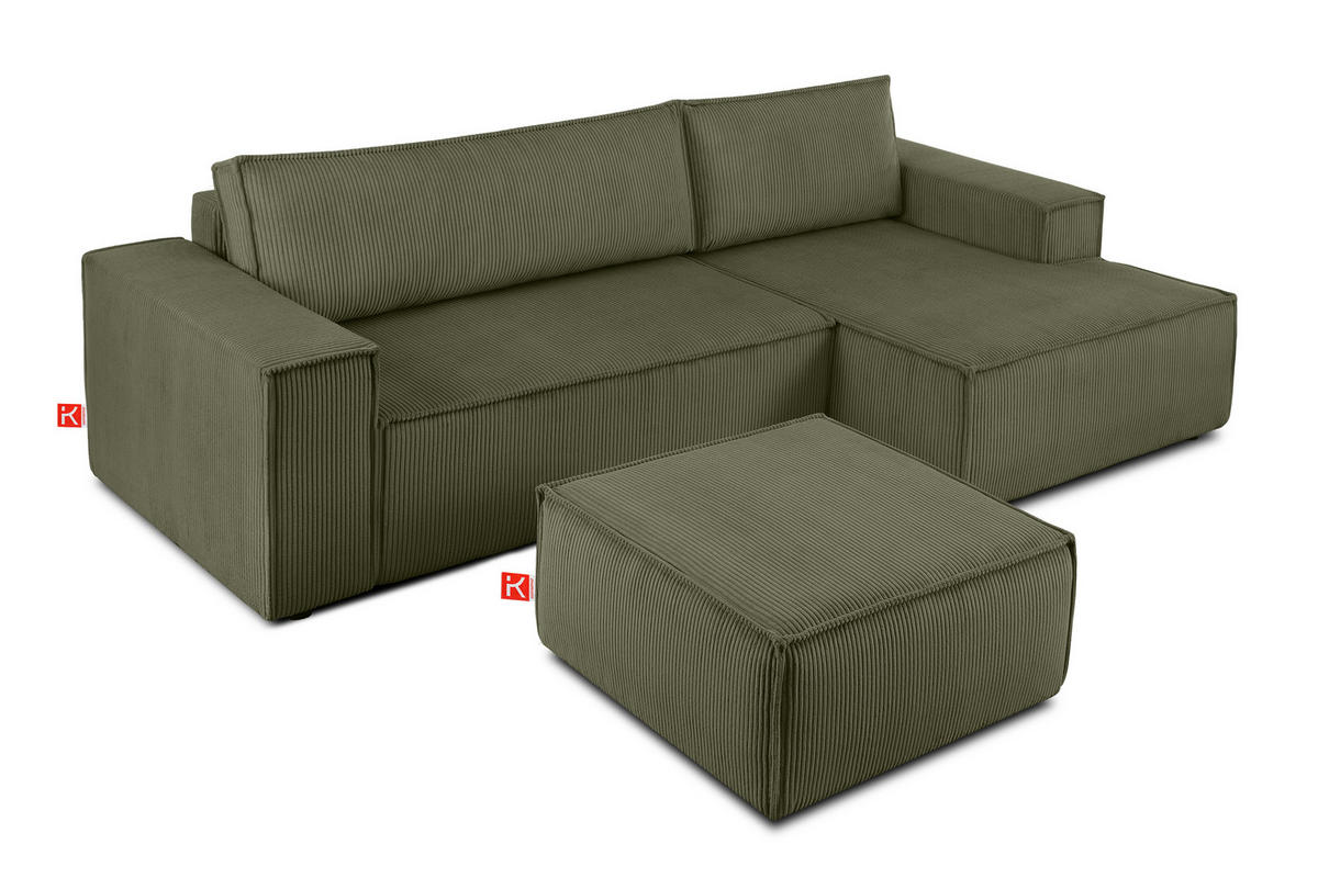 SITZPOUF NAPI gefederte Sitzfläche, grün - Schwarz/Olivgrün, Textil (83/45/83cm) - KONSIMO®