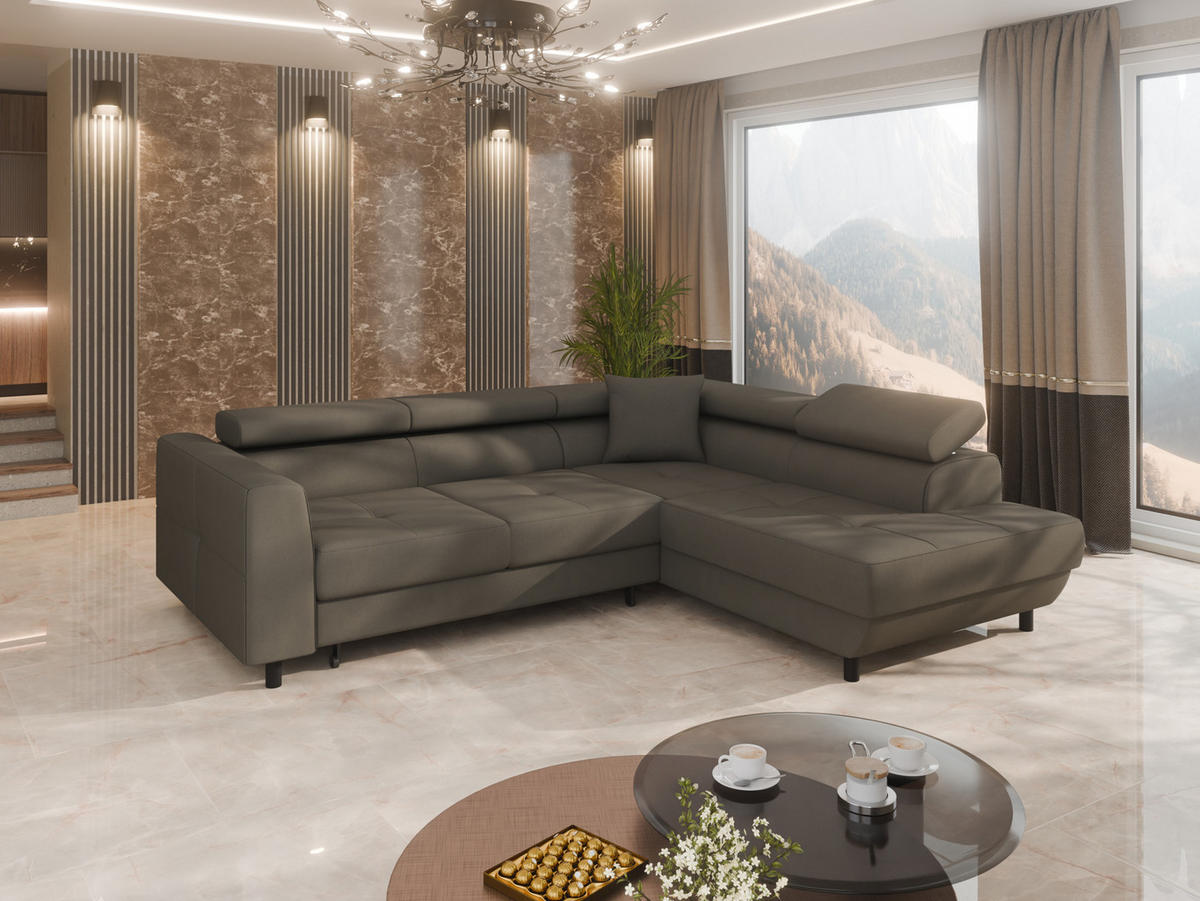 ECKSCHLAFSOFA Vena III mit Schlaffunktion und Bettkasten, Links montierbar, Braun - Braun, Holz (199/254cm) - Homesy