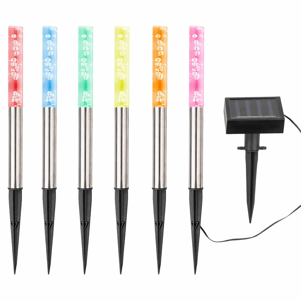 STECKLEUCHTE LED Solar Edelstahl Silber, RGB, 6er Set - Silberfarben, Metall (1.7/1.7/28.5cm)