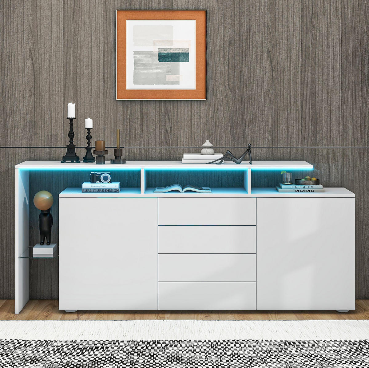 SIDEBOARD 160/35/70 cm weiß aus Spanplatte mit LED - Weiß, Holzwerkstoff (160/70/35cm) - OKWISH