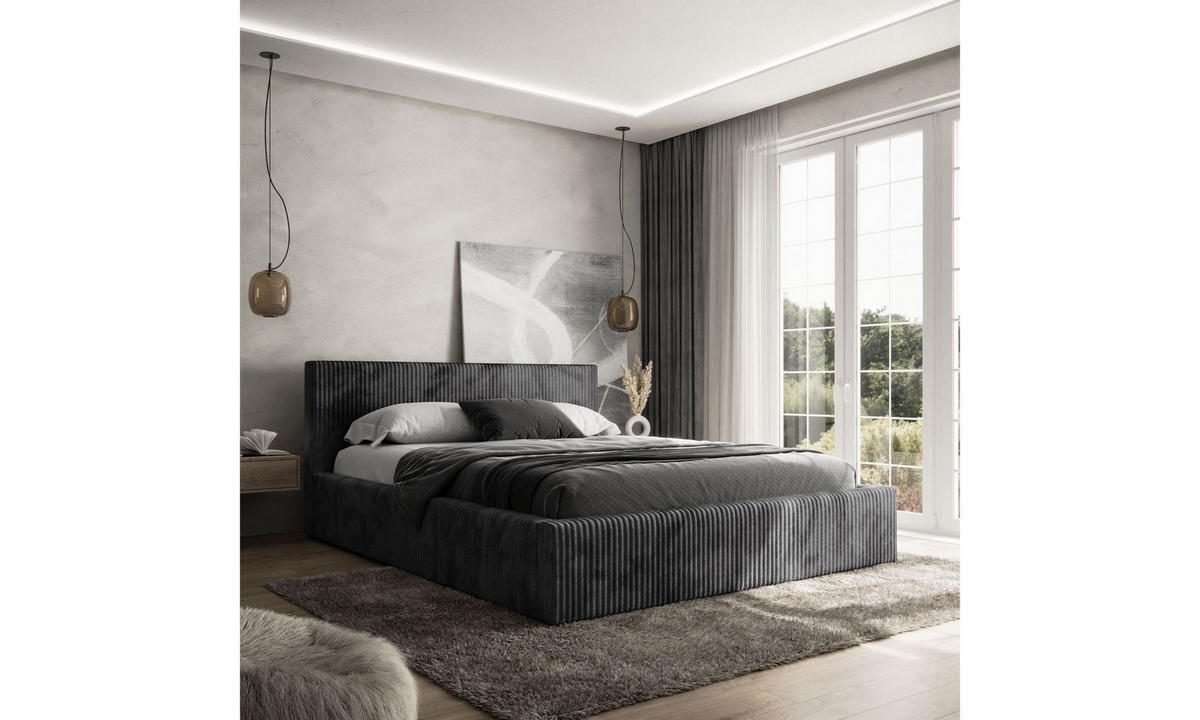 POLSTERBETT TILIA 140x200 cm Tilia 100, 34 Holzlatten, Kopfteil 95 cm - Schwarz, Textil (140/200cm) - Lookway