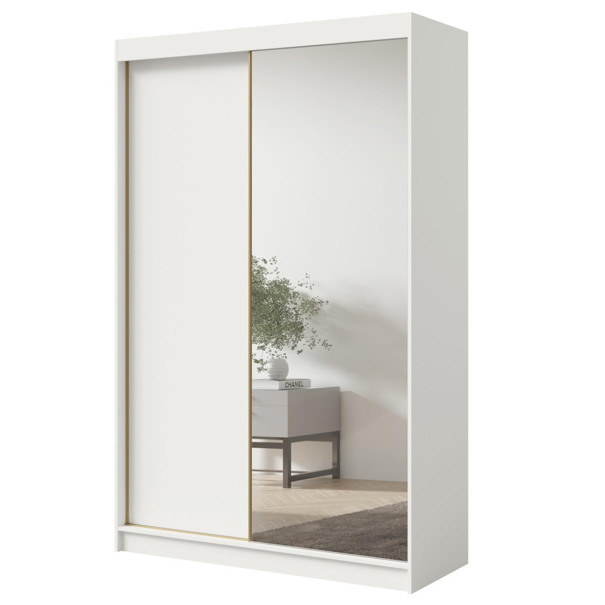SCHWEBETÜRENSCHRANK mit Spiegel Fiore Plus 2D1L 150 Weiß/Gold - Goldfarben/Weiß, Holzwerkstoff/Metall (150/236/60cm) - mzm24