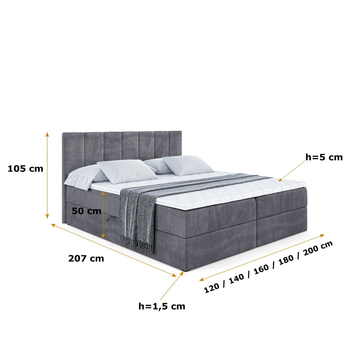 BOXBETT mit Matratze H3 und Lattenrost - MOETI - 120x200 cm Dunkelgrau - Dunkelgrau, Holzwerkstoff (120/200cm) - ALTDECOR