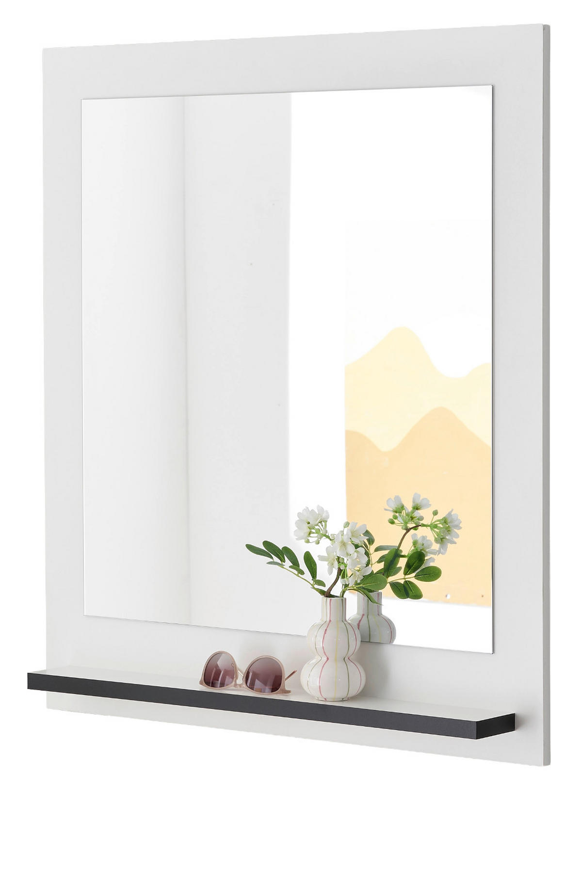 WANDSPIEGEL weiß 79 x 89 cm, Garderobenspiegel mit Ablage - Weiß Hochglanz, Glas/Holzwerkstoff (79/89/10cm) - Furn.Design