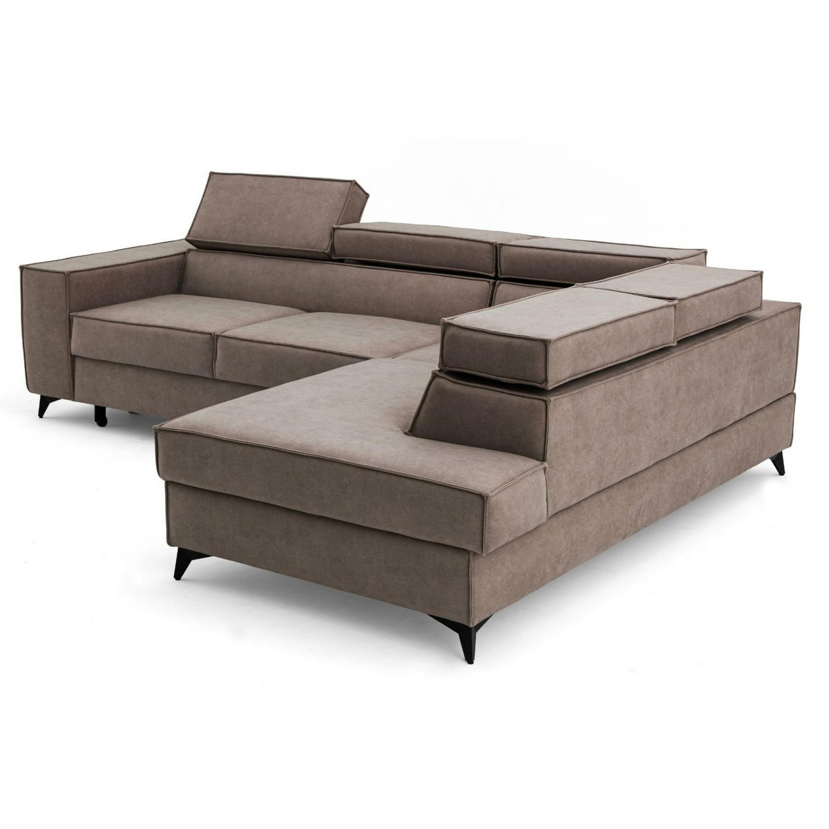 ECKSOFA PURE L Rechts mit Schlaffunktion 127x199 Velours Beige - Beige/Schwarz, Holz/Textil (204/281cm) - Muffo