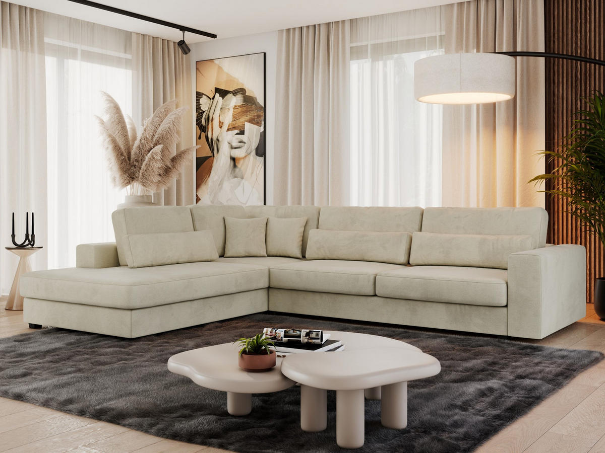 ECKSOFA Savona Beige Velvet - links - Beige/Schwarz, Kunststoff/Textil (316/249cm) - MKS