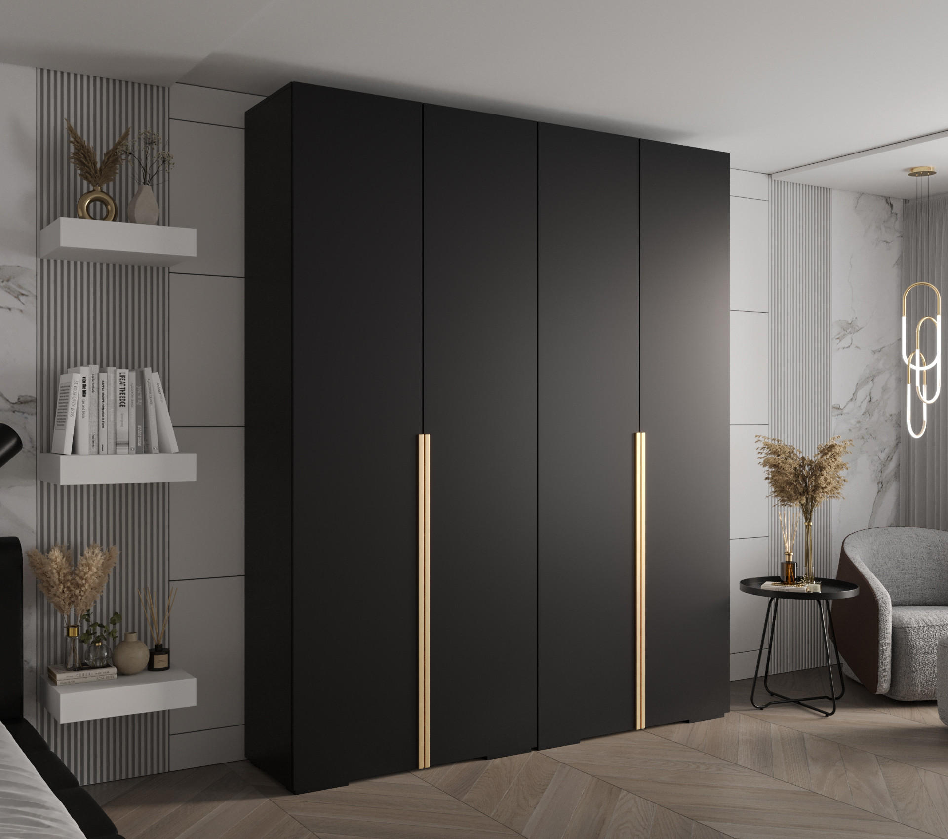 DREHTÜRENSCHRANK 236.7/200/47 4-türig - Goldfarben/Schwarz, Holz/Metall (200/236.7/47cm) - MÖBEL KRYSPOL