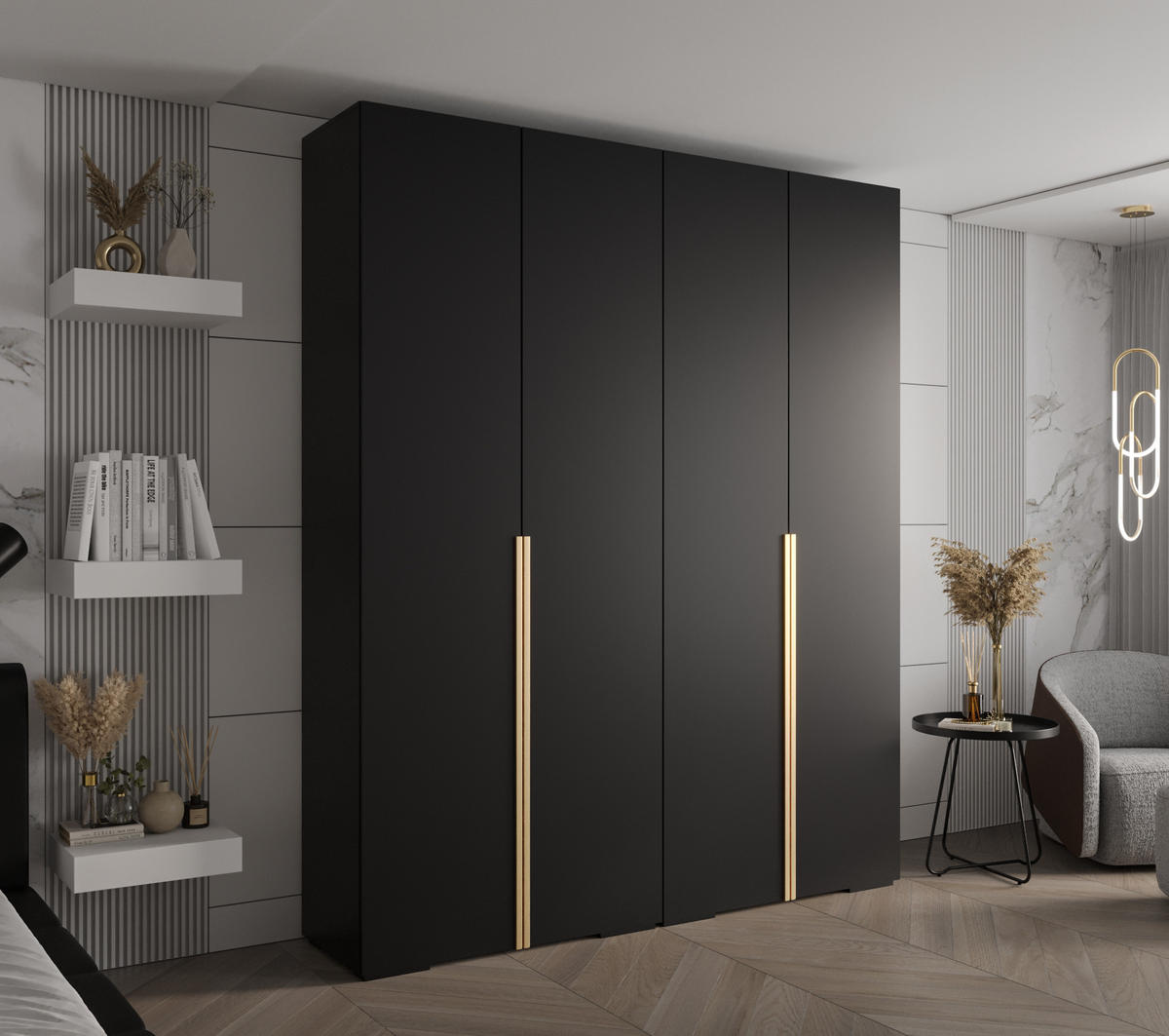 DREHTÜRENSCHRANK 236.7/200/47 4-türig - Goldfarben/Schwarz, Holz/Metall (200/236.7/47cm) - MÖBEL KRYSPOL