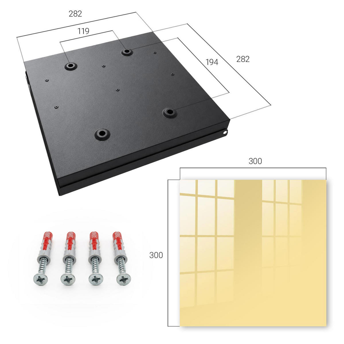 SCHLÜSSELBOX Schwarz 30x30 cm- Türöffnung nach rechts - Cremefarbenes Gelb - Creme, Metall (30/30/5cm) - TULUP