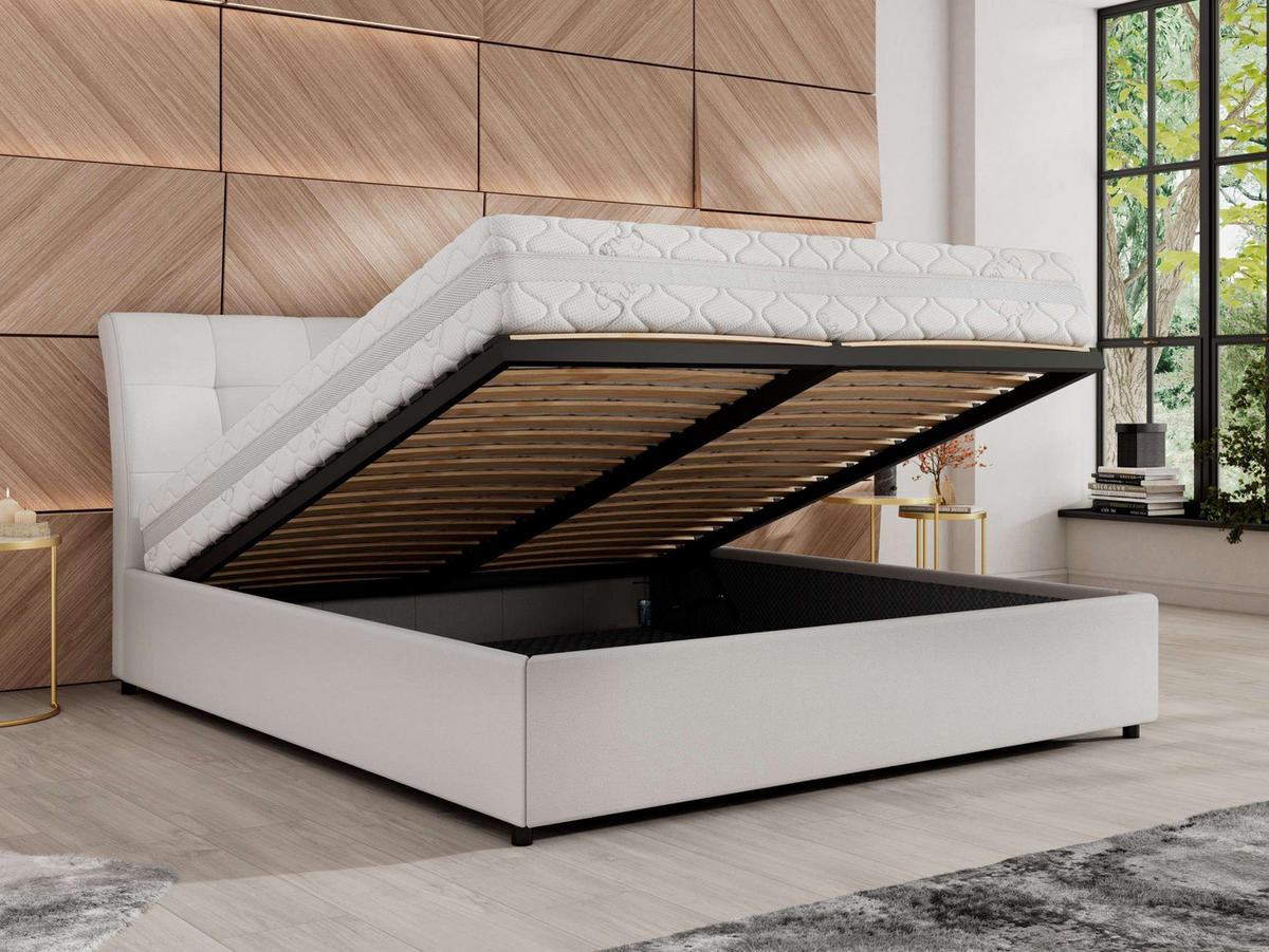 POLSTERBETT GALA CLASSIC 140/200 - Weiß Kunstleder - Schaum-Matratze - Weiß, Textil (140/200cm) - MKS