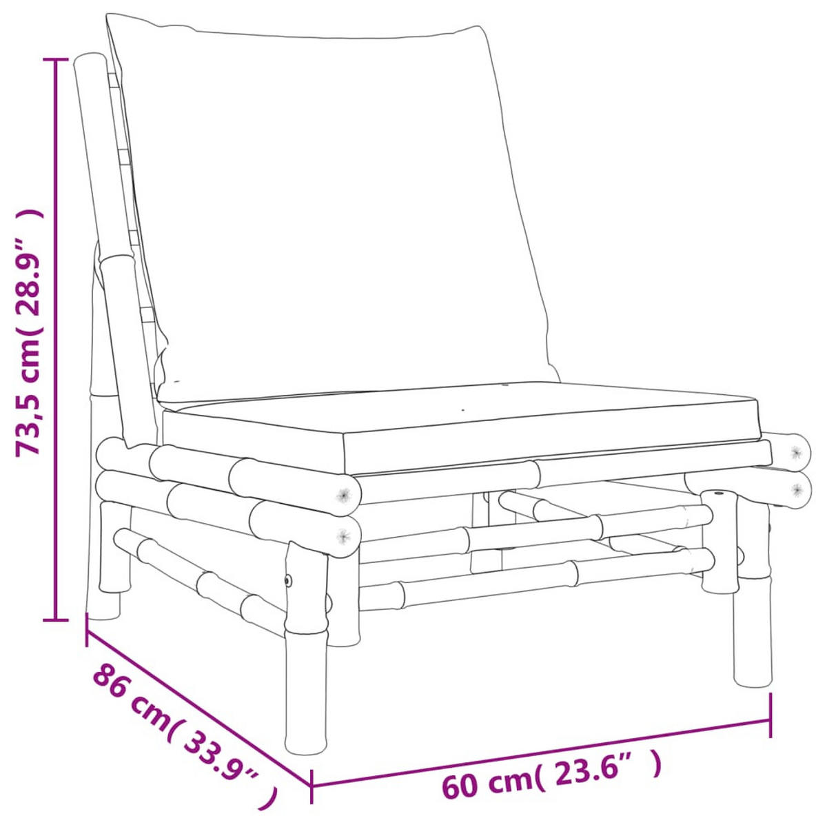 GARTENSTÜHLE 2 Stk. Mit Cremeweissen Kissen Bambus - Creme, Naturmaterialien (86/73.5/60cm) - vidaXL